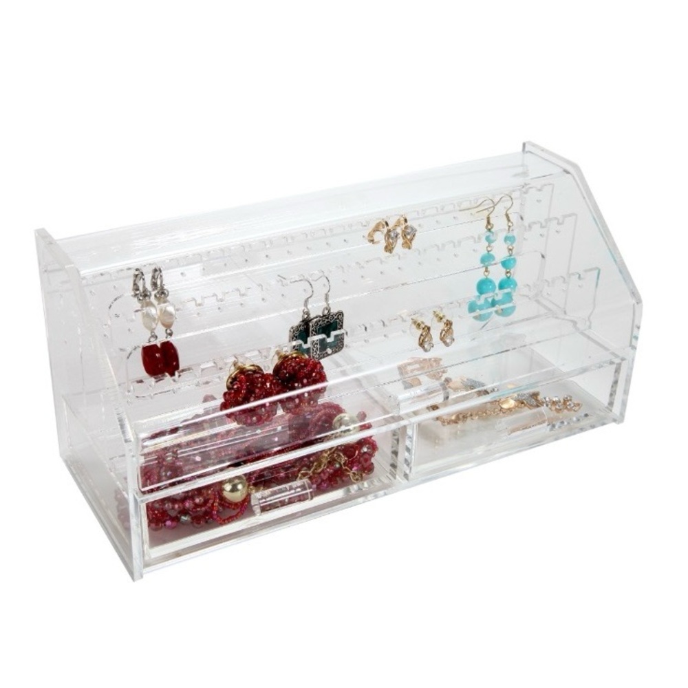 Clear Acrylic Earring Holder Box with Drawers Holds 37 Pairs
